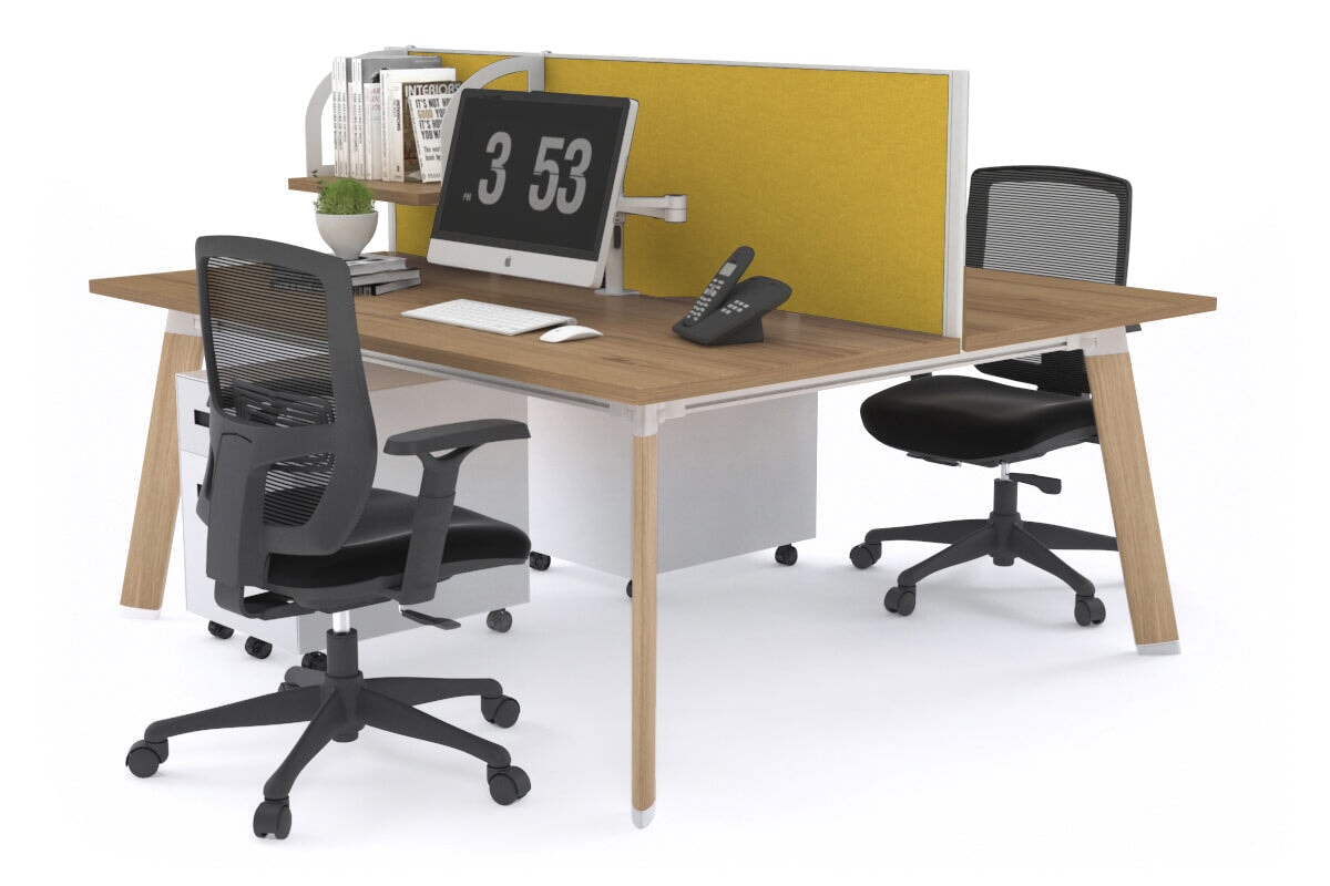 Switch - 2 Person Workstation Wood Imprint Frame [1400L x 800W with Cable Scallop]-salvage oak mustard yellow (500H x 1400W) 