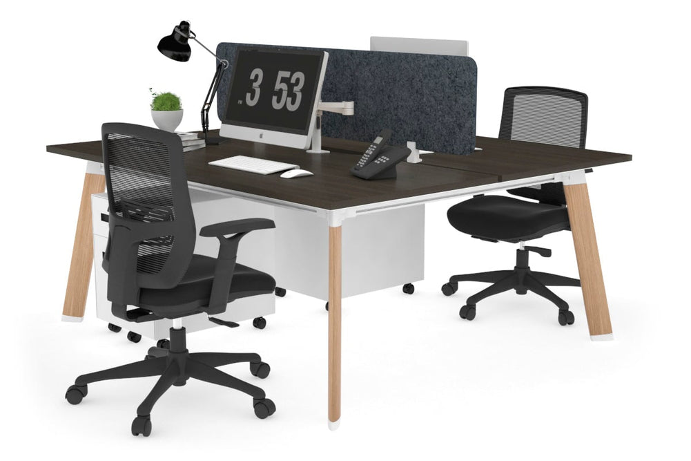 Switch - 2 Person Workstation Wood Imprint Frame [1400L x 800W with Cable Scallop]-dark oak dark grey acoustic panel (400H x 1200W) 