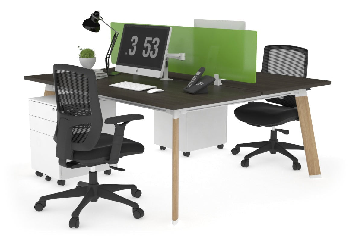 Switch - 2 Person Workstation Wood Imprint Frame [1400L x 800W with Cable Scallop]-dark oak green perspex (400H x 800W) 