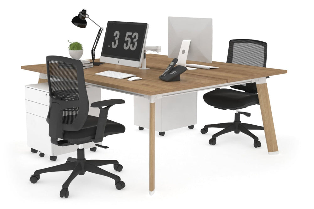 Switch - 2 Person Workstation Wood Imprint Frame [1400L x 800W with Cable Scallop]-salvage oak none 