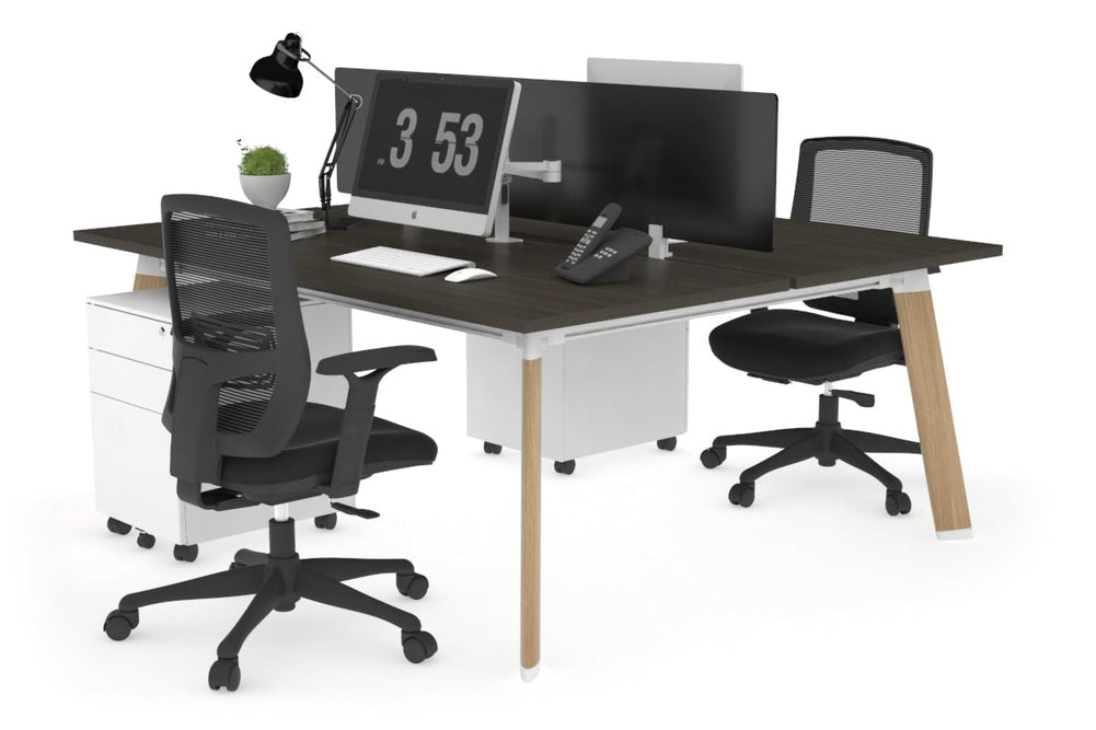 Switch - 2 Person Workstation Wood Imprint Frame [1400L x 800W with Cable Scallop]-dark oak black perspex (400H x 800W) 