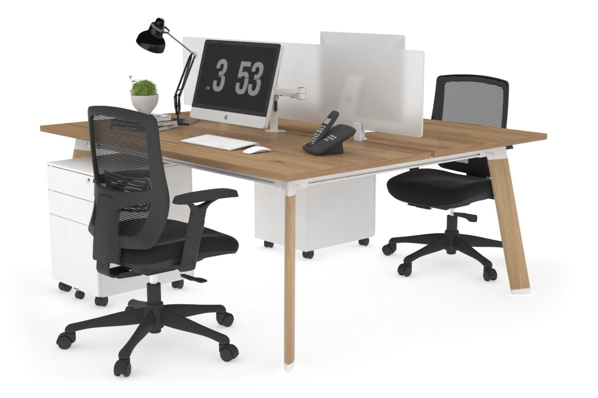 Switch - 2 Person Workstation Wood Imprint Frame [1400L x 800W with Cable Scallop]-salvage oak white perspex (400H x 800W) 