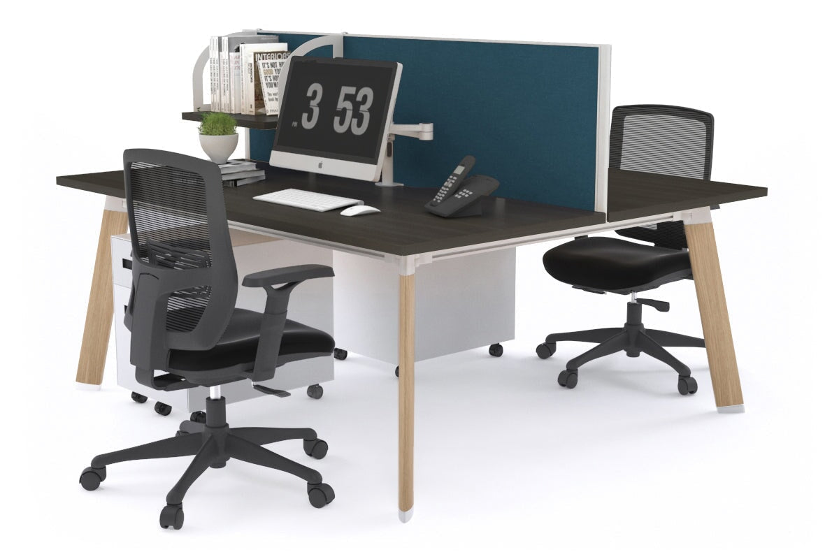 Switch - 2 Person Workstation Wood Imprint Frame [1400L x 800W with Cable Scallop]-dark oak deep blue (500H x 1400W) 