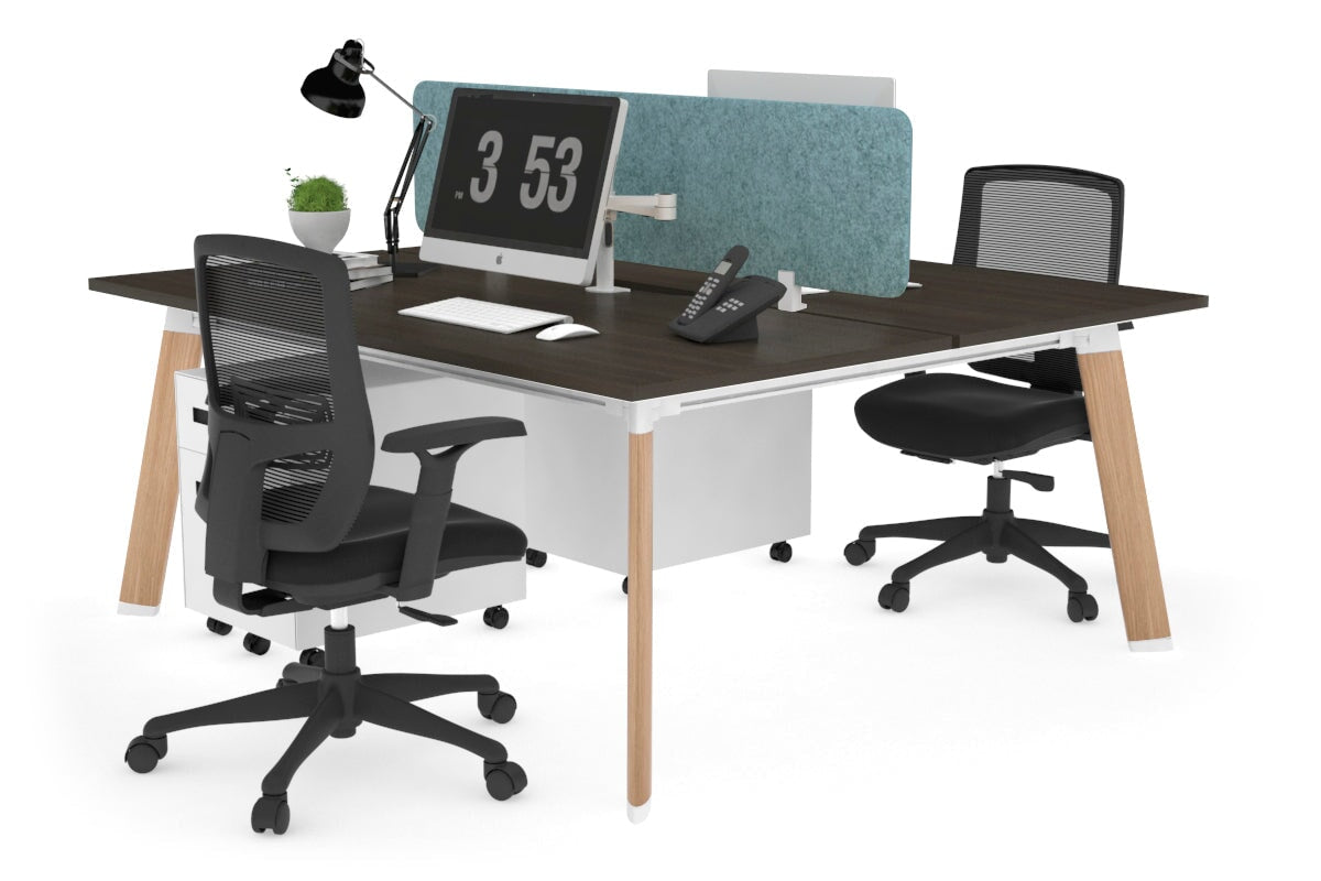 Switch - 2 Person Workstation Wood Imprint Frame [1400L x 800W with Cable Scallop]-dark oak blue echo panel (400H x 1200W) 