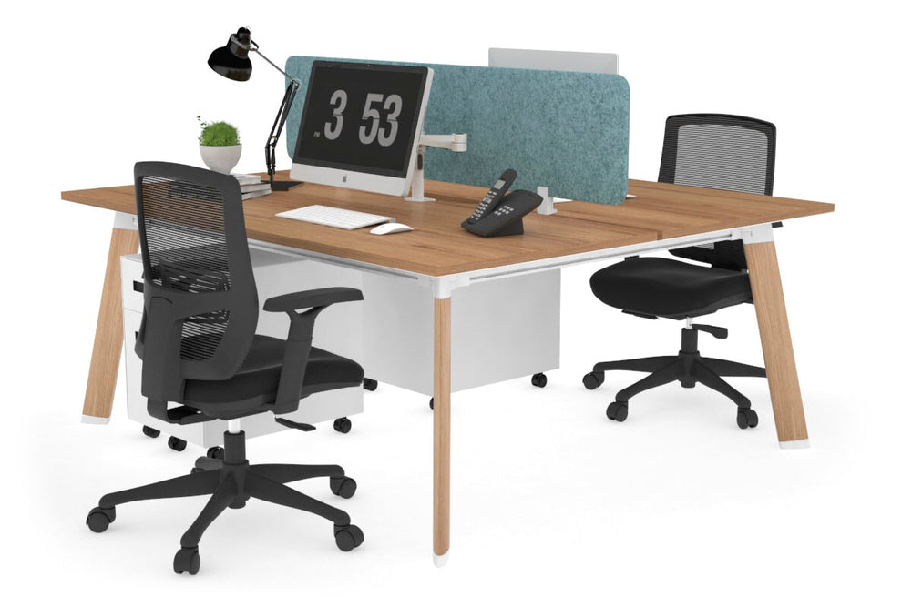 Switch - 2 Person Workstation Wood Imprint Frame [1400L x 800W with Cable Scallop]-salvage oak blue acoustic panel (400H x 1200W) 