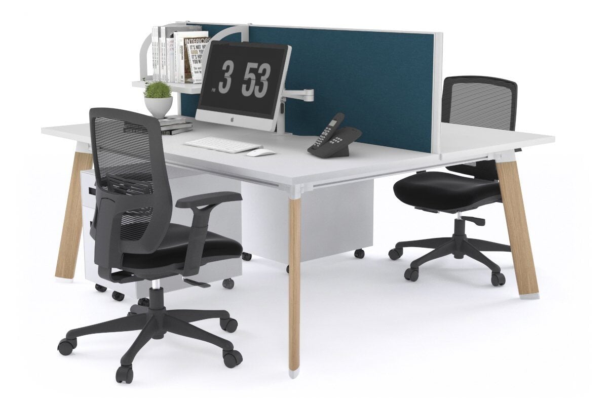 Switch - 2 Person Workstation Wood Imprint Frame [1400L x 800W with Cable Scallop]-white deep blue (500H x 1400W) 