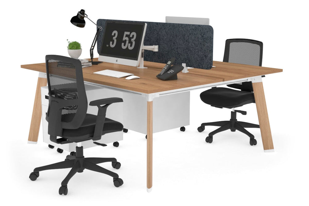 Switch - 2 Person Workstation Wood Imprint Frame [1400L x 800W with Cable Scallop]-salvage oak dark grey acoustic panel (400H x 1200W) 