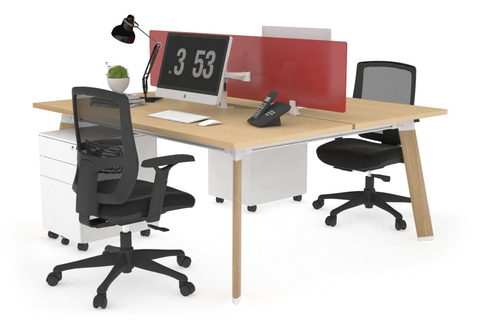 Switch - 2 Person Workstation Wood Imprint Frame [1400L x 800W with Cable Scallop]-maple red perspex (400H x 800W) 