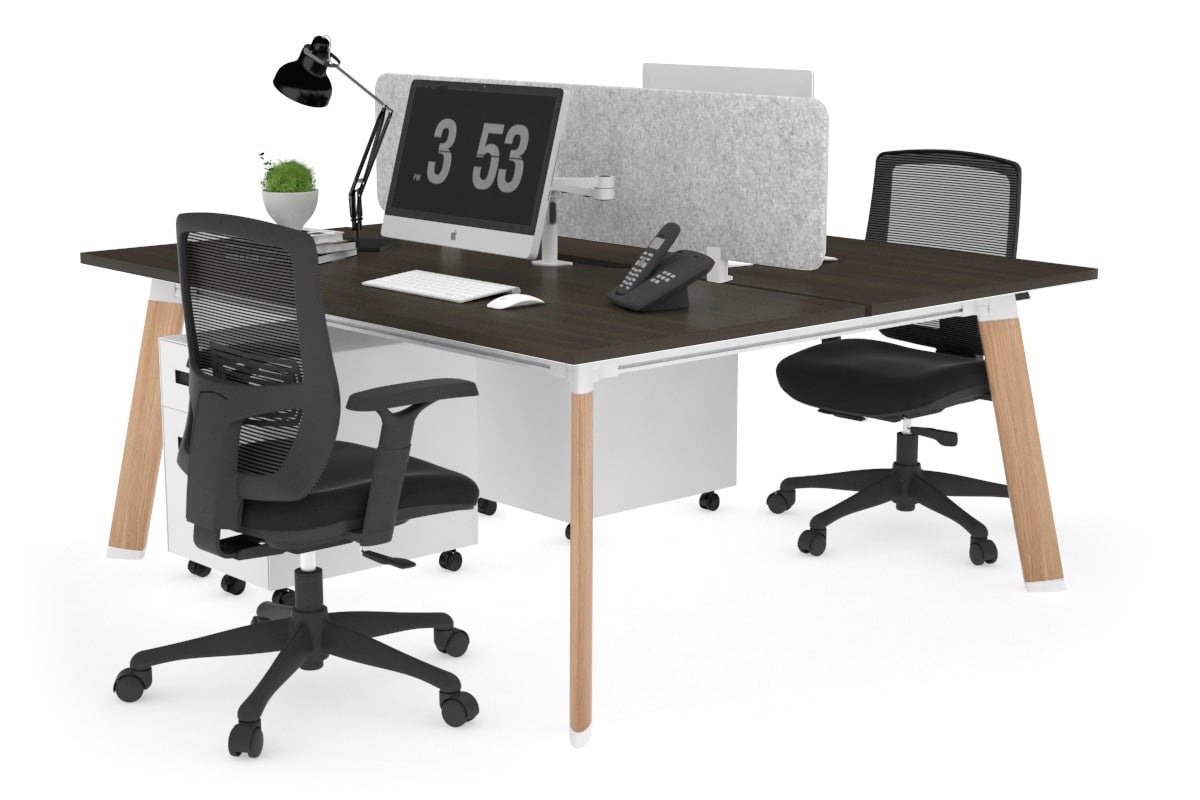 Switch - 2 Person Workstation Wood Imprint Frame [1400L x 800W with Cable Scallop]-dark oak light grey echo panel (400H x 1200W) 