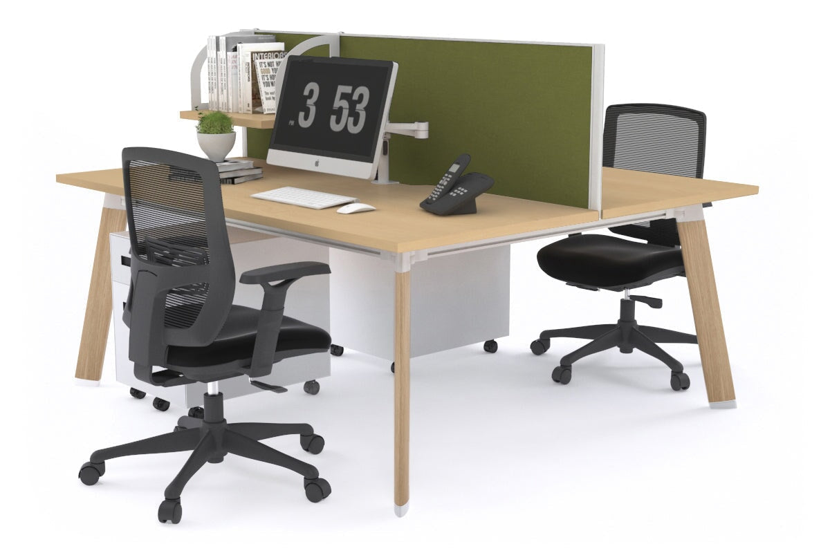 Switch - 2 Person Workstation Wood Imprint Frame [1400L x 800W with Cable Scallop]-maple green moss (500H x 1400W) 