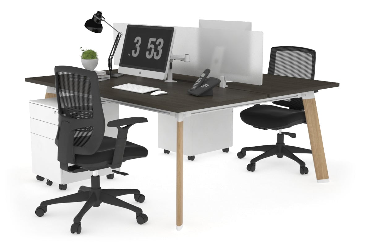 Switch - 2 Person Workstation Wood Imprint Frame [1400L x 800W with Cable Scallop]-dark oak white perspex (400H x 800W) 