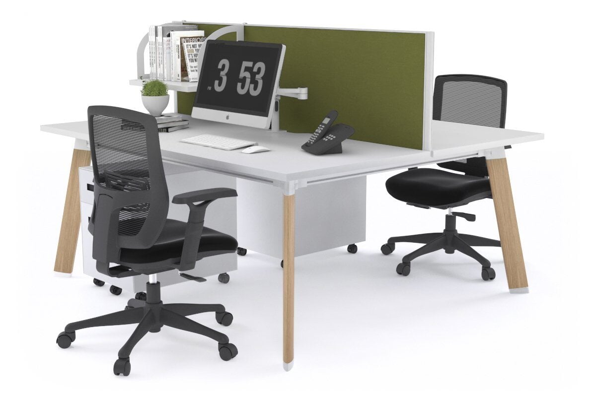 Switch - 2 Person Workstation Wood Imprint Frame [1400L x 800W with Cable Scallop]-white green moss (500H x 1400W) 