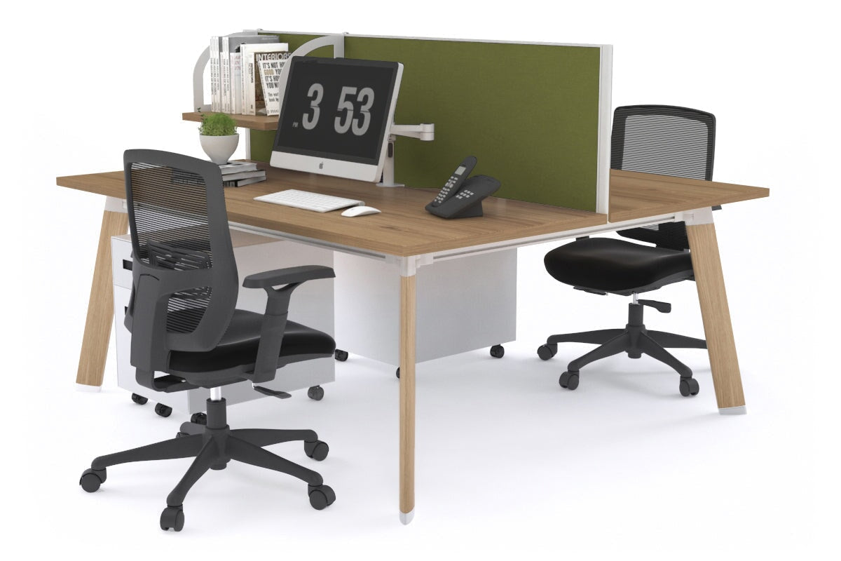 Switch - 2 Person Workstation Wood Imprint Frame [1400L x 800W with Cable Scallop]-salvage oak green moss (500H x 1400W) 
