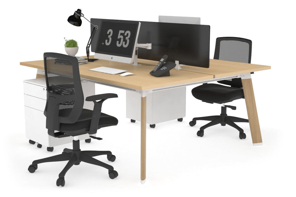 Switch - 2 Person Workstation Wood Imprint Frame [1400L x 800W with Cable Scallop]-maple black perspex (400H x 800W) 