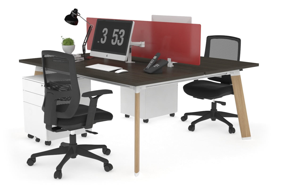 Switch - 2 Person Workstation Wood Imprint Frame [1400L x 800W with Cable Scallop]-dark oak red perspex (400H x 800W) 