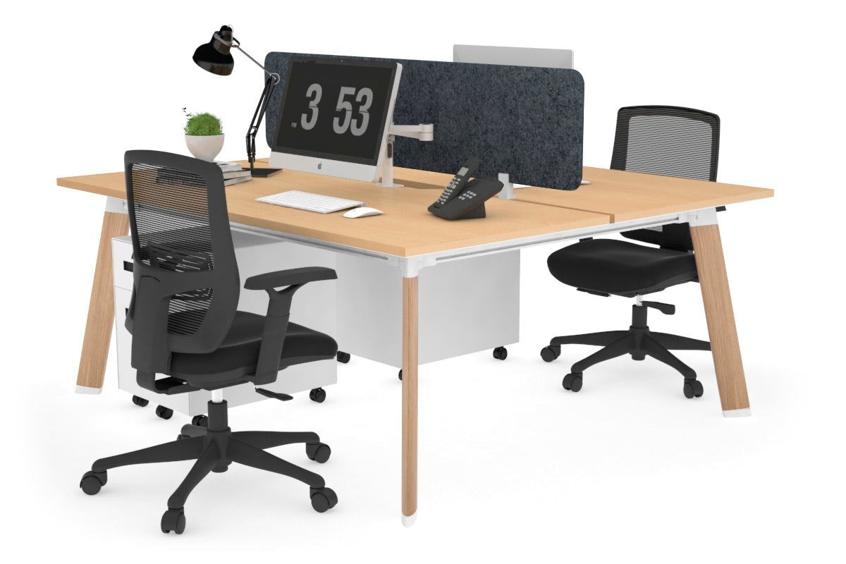 Switch - 2 Person Workstation Wood Imprint Frame [1400L x 800W with Cable Scallop]-maple dark grey echo panel (400H x 1200W) 