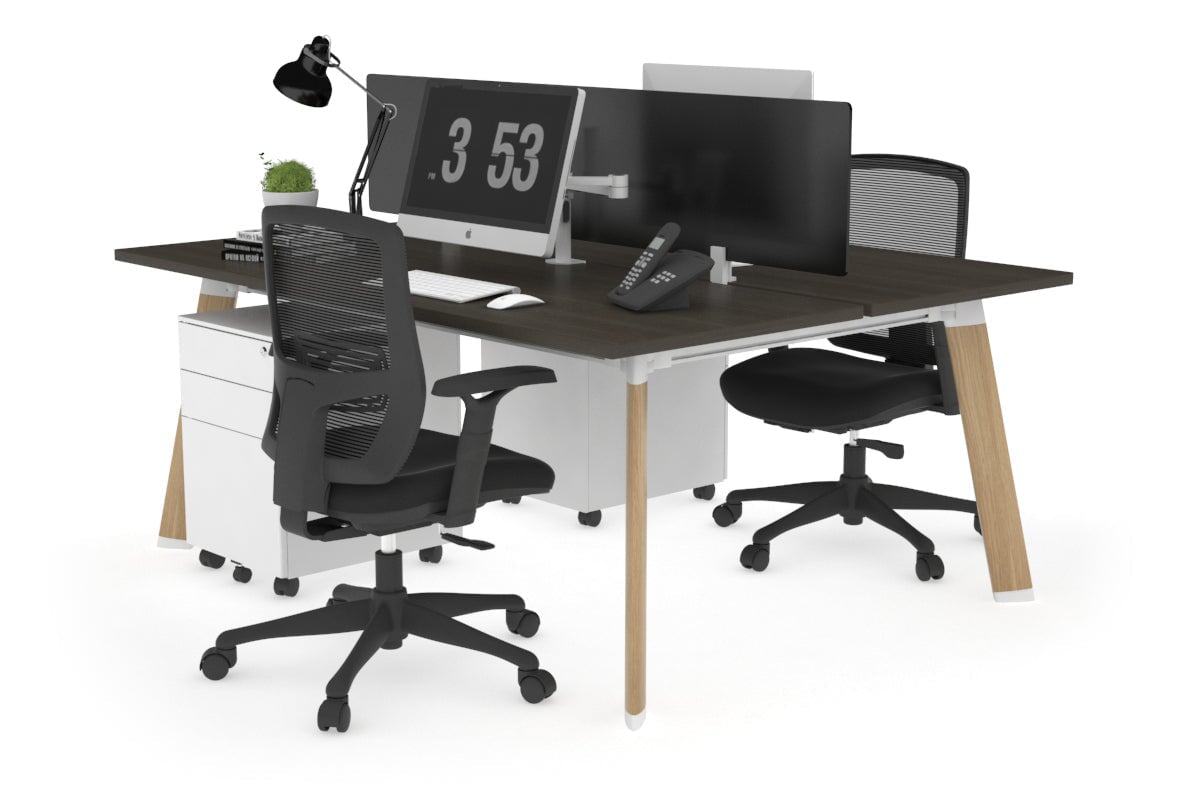 Switch - 2 Person Workstation Wood Imprint Frame [1600L x 700W]-dark oak black perspex (400H x 1500W) 