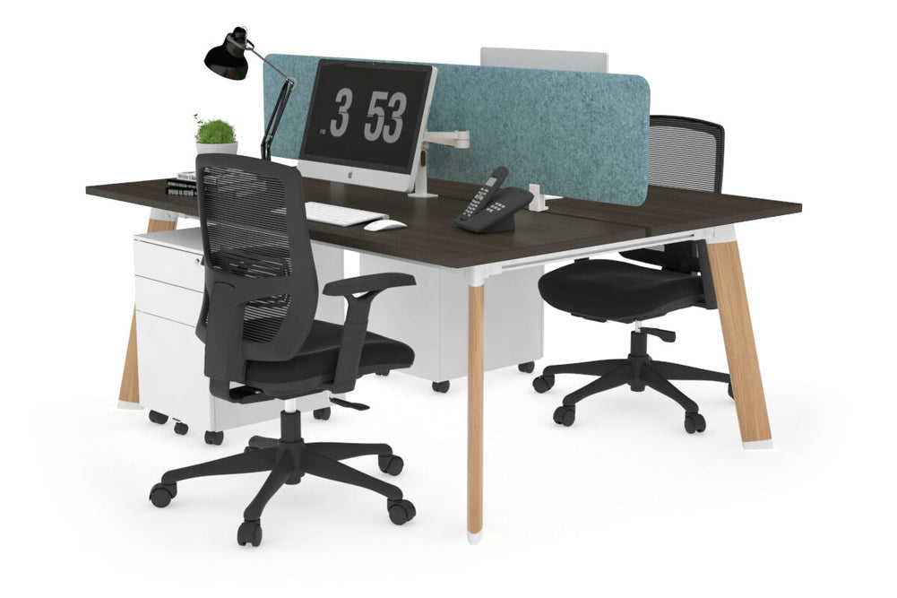 Switch - 2 Person Workstation Wood Imprint Frame [1600L x 700W]-dark oak blue acoustic panel (400H x 1600W) 