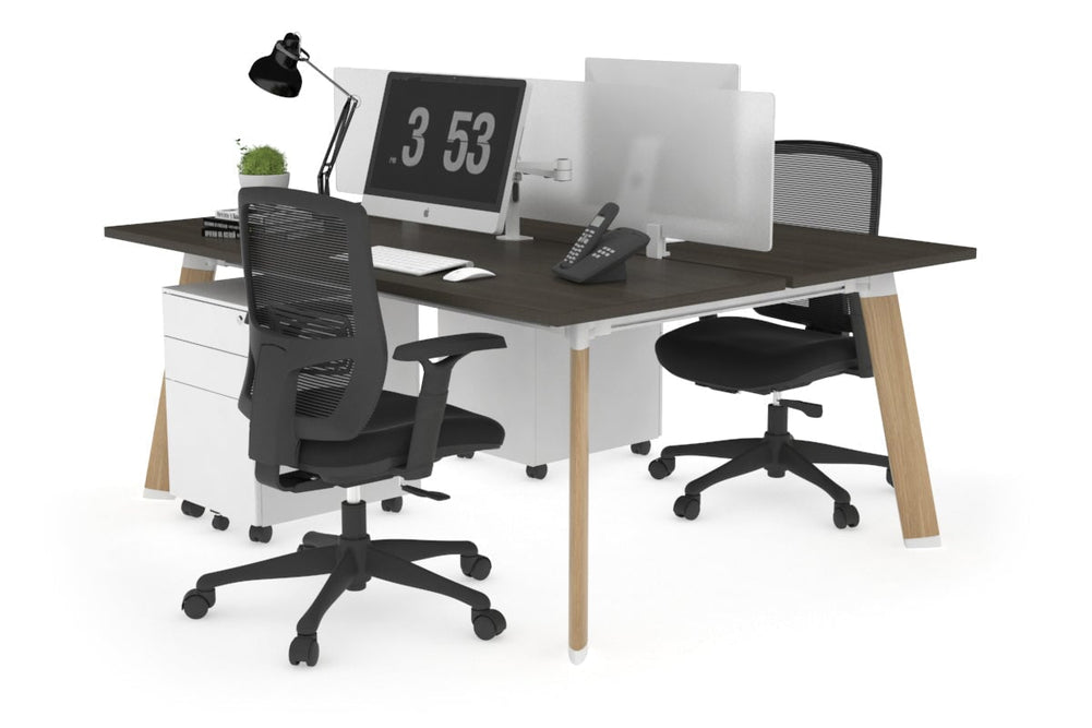 Switch - 2 Person Workstation Wood Imprint Frame [1600L x 700W]-dark oak white perspex (400H x 1500W) 