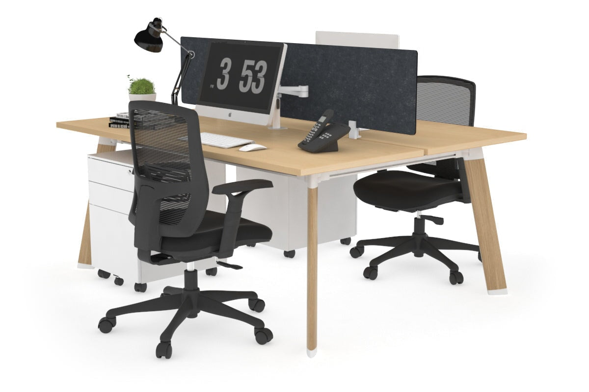 Switch - 2 Person Workstation Wood Imprint Frame [1600L x 700W]-maple grey echo perspex (400H x 1500W) 