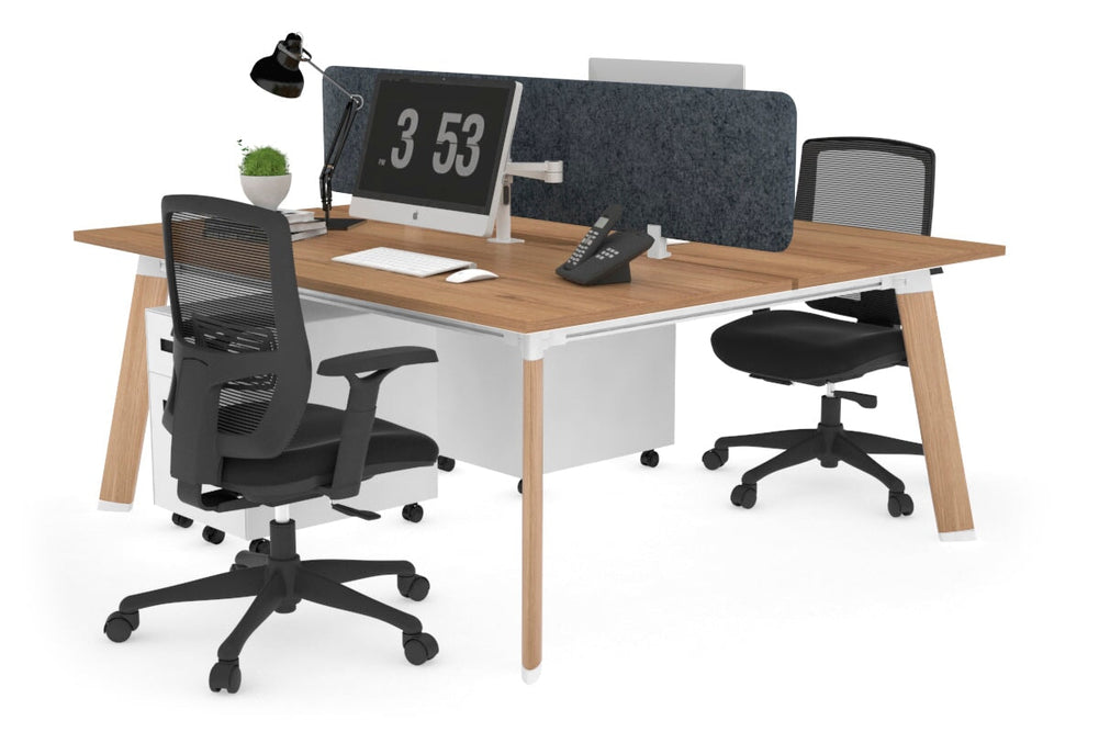 Switch - 2 Person Workstation Wood Imprint Frame [1600L x 800W with Cable Scallop]-salvage oak dark grey acoustic panel (400H x 1600W) 