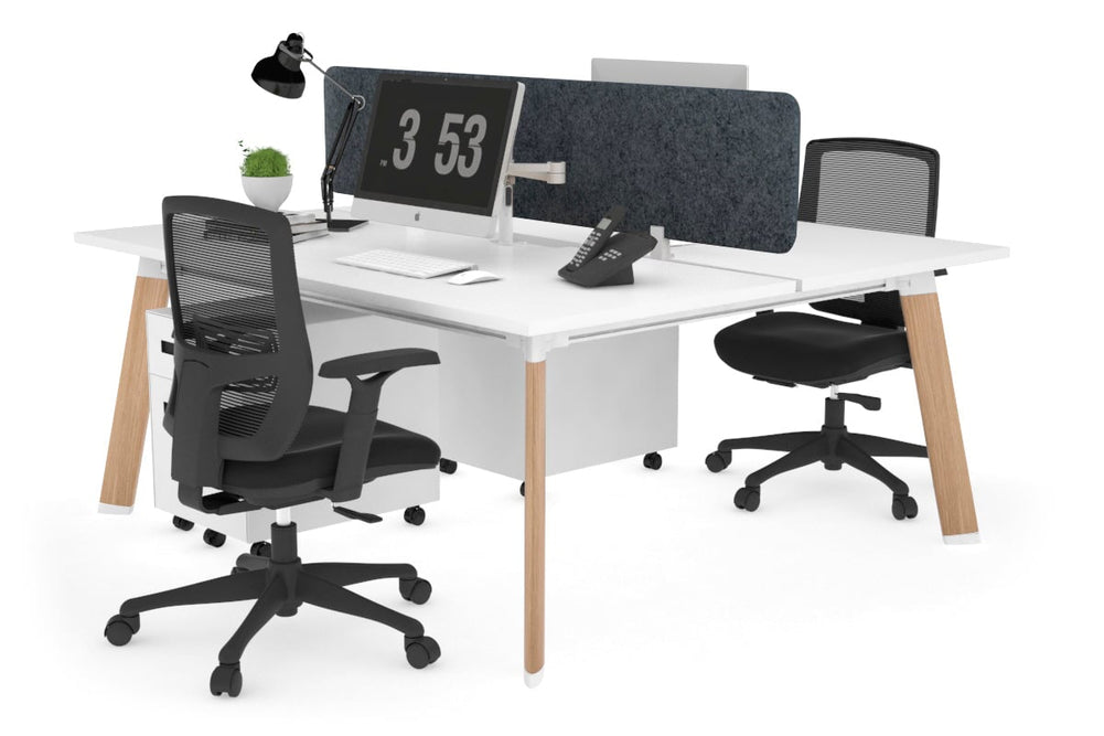 Switch - 2 Person Workstation Wood Imprint Frame [1600L x 800W with Cable Scallop]-white dark grey acoustic panel (400H x 1600W) 