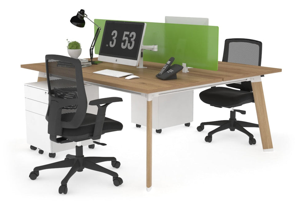 Switch - 2 Person Workstation Wood Imprint Frame [1600L x 800W with Cable Scallop]-salvage oak green perspex (400H x 1500W) 