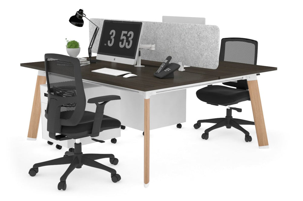 Switch - 2 Person Workstation Wood Imprint Frame [1600L x 800W with Cable Scallop]-dark oak light grey acoustic panel (400H x 1600W) 