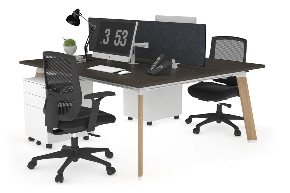 Switch - 2 Person Workstation Wood Imprint Frame [1600L x 800W with Cable Scallop]-dark oak grey acoustic perspex (400H x 1500W) 