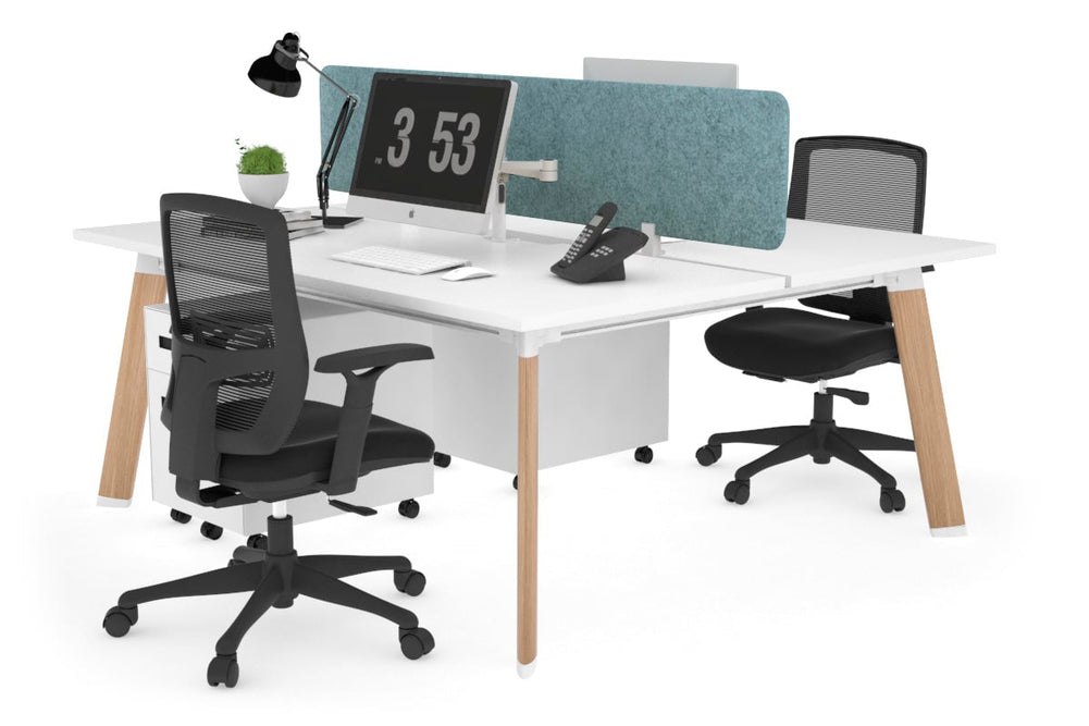 Switch - 2 Person Workstation Wood Imprint Frame [1600L x 800W with Cable Scallop]-white blue acoustic panel (400H x 1600W) 