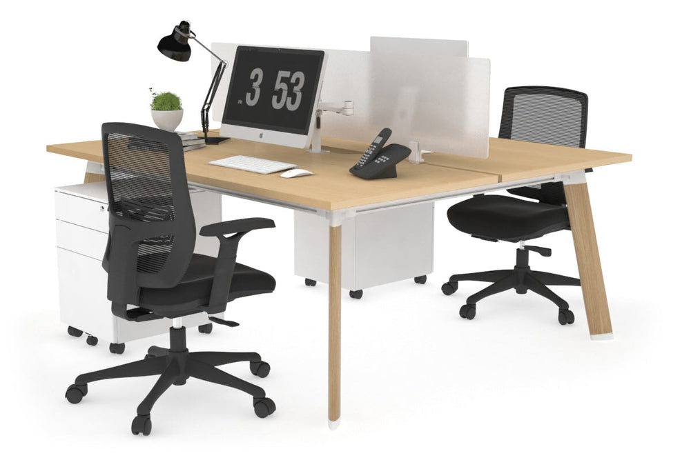 Switch - 2 Person Workstation Wood Imprint Frame [1600L x 800W with Cable Scallop]-maple white perspex (400H x 1500W) 