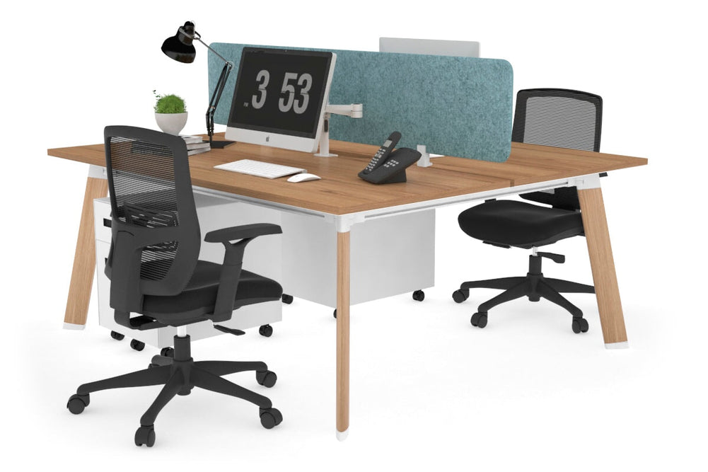 Switch - 2 Person Workstation Wood Imprint Frame [1600L x 800W with Cable Scallop]-salvage oak blue acoustic panel (400H x 1600W) 