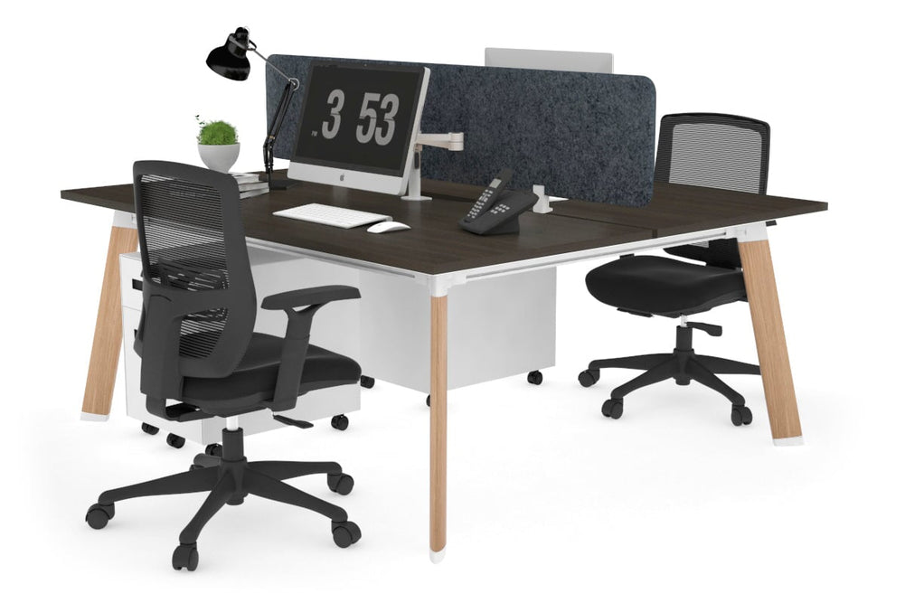 Switch - 2 Person Workstation Wood Imprint Frame [1600L x 800W with Cable Scallop]-dark oak dark grey acoustic panel (400H x 1600W) 