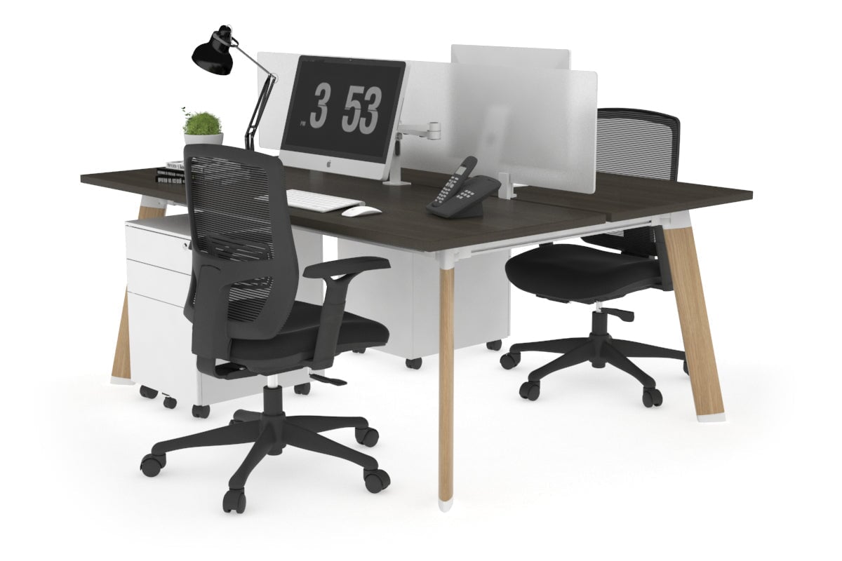 Switch - 2 Person Workstation Wood Imprint Frame [1800L x 700W]-dark oak white perspex (400H x 1500W) 