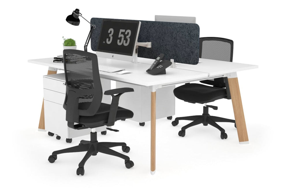 Switch - 2 Person Workstation Wood Imprint Frame [1800L x 700W]-white dark grey acoustic panel (400H x 1600W) 