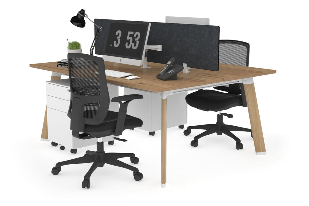 Switch - 2 Person Workstation Wood Imprint Frame [1800L x 700W]-salvage oak grey acoustic perspex (400H x 1500W) 