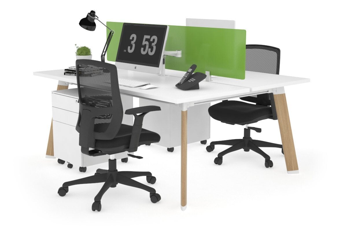 Switch - 2 Person Workstation Wood Imprint Frame [1800L x 700W] Jasonl white green perspex (400H x 1500W) 