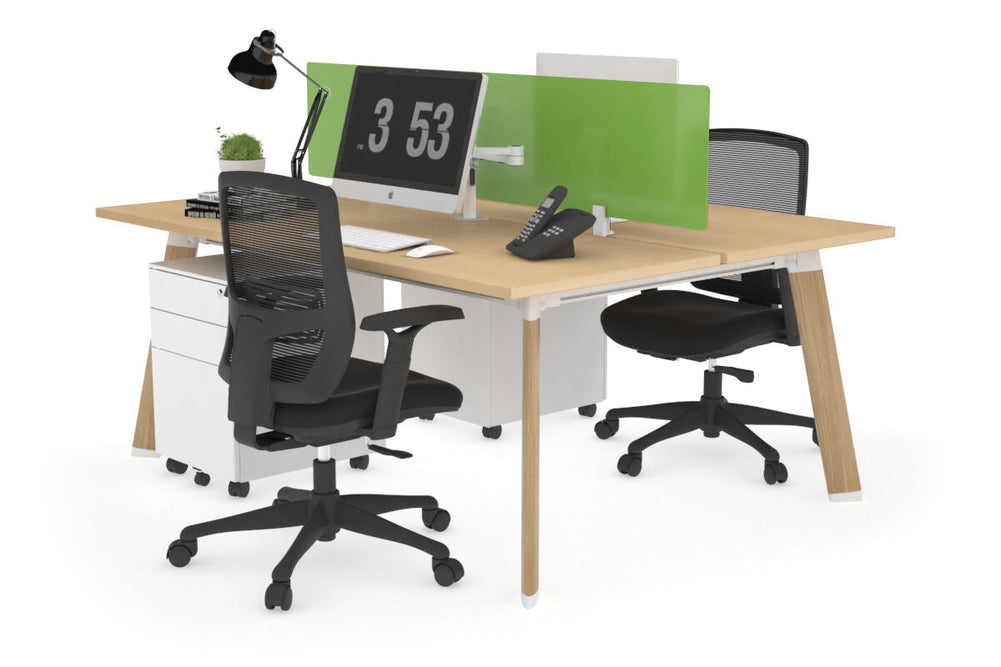 Switch - 2 Person Workstation Wood Imprint Frame [1800L x 700W]-maple green perspex (400H x 1500W) 