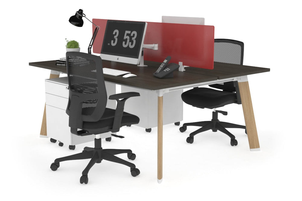 Switch - 2 Person Workstation Wood Imprint Frame [1800L x 700W]-dark oak red perspex (400H x 1500W) 