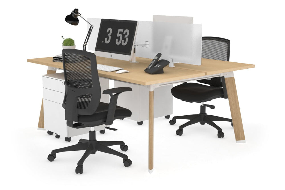 Switch - 2 Person Workstation Wood Imprint Frame [1800L x 700W]-maple white perspex (400H x 1500W) 