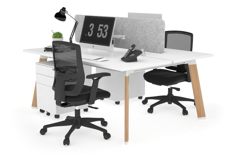 Switch - 2 Person Workstation Wood Imprint Frame [1800L x 700W]-white light grey acoustic panel (400H x 1600W) 