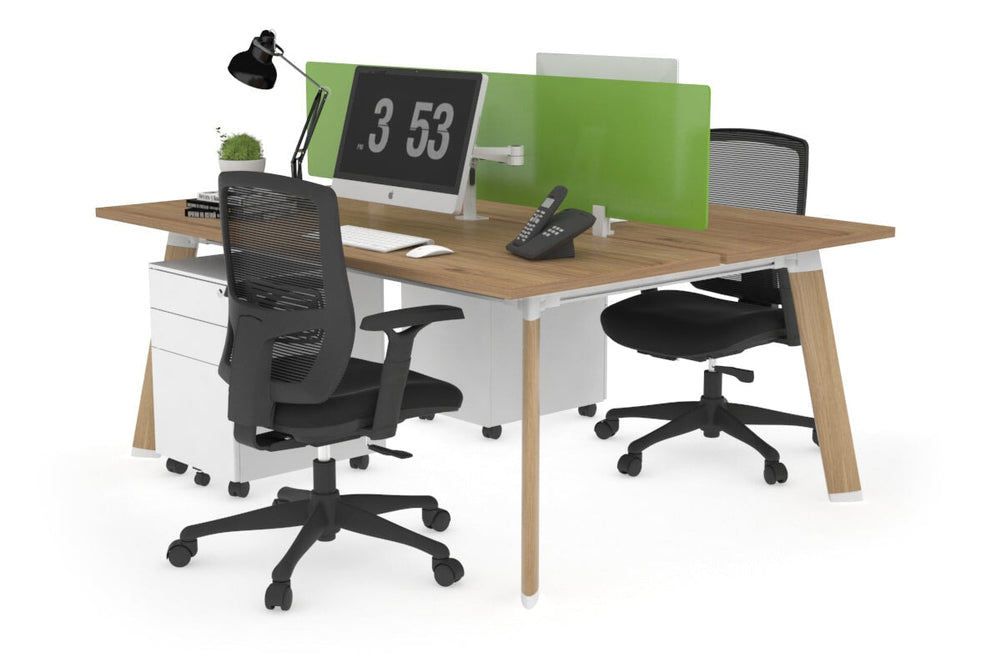 Switch - 2 Person Workstation Wood Imprint Frame [1800L x 700W]-salvage oak green perspex (400H x 1500W) 