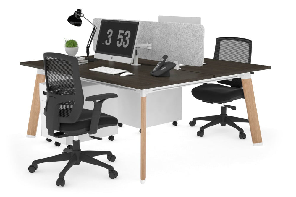 Switch - 2 Person Workstation Wood Imprint Frame [1800L x 800W with Cable Scallop]-dark oak light grey acoustic panel (400H x 1600W) 