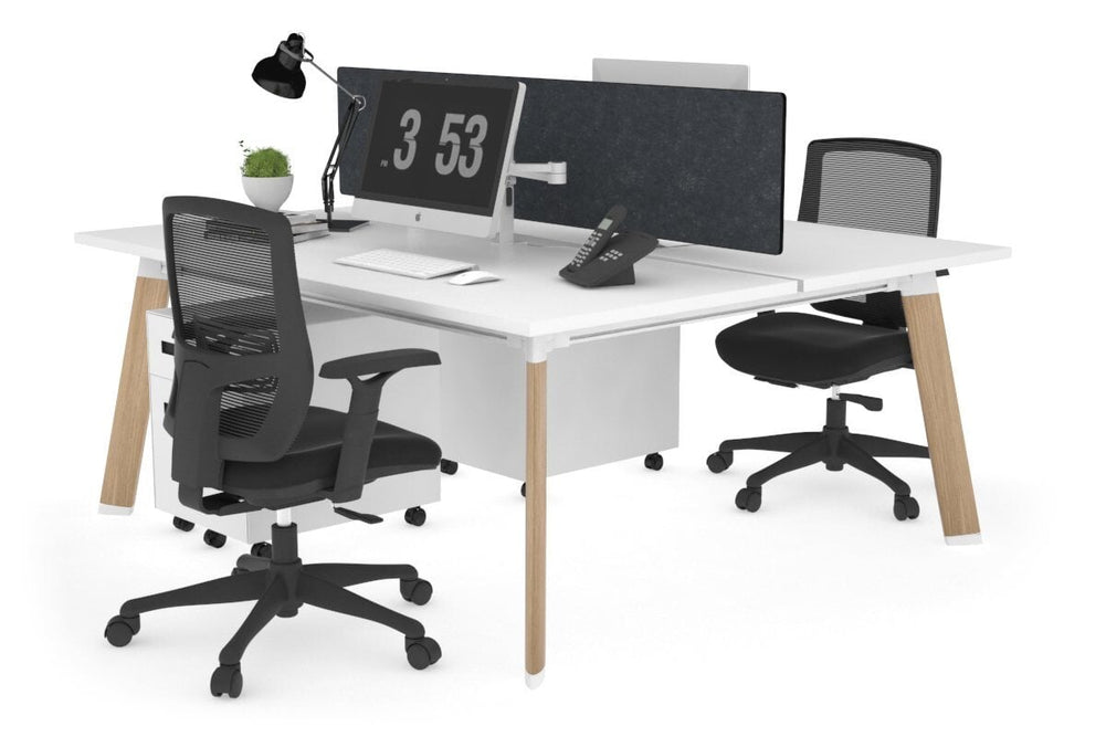 Switch - 2 Person Workstation Wood Imprint Frame [1800L x 800W with Cable Scallop]-white grey acoustic perspex (400H x 1500W) 