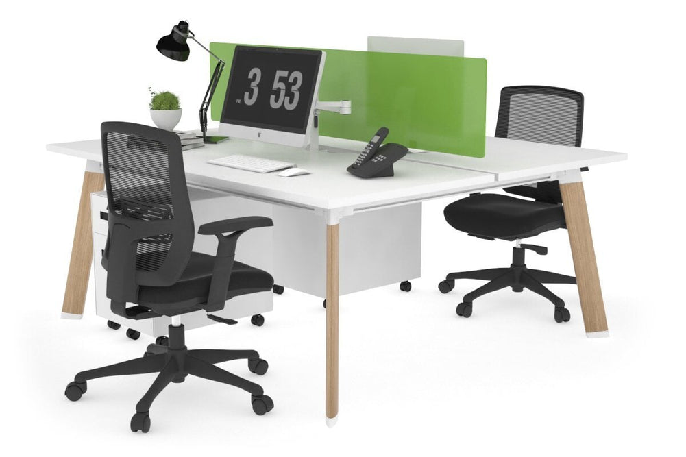 Switch - 2 Person Workstation Wood Imprint Frame [1800L x 800W with Cable Scallop]-white green perspex (400H x 1500W) 