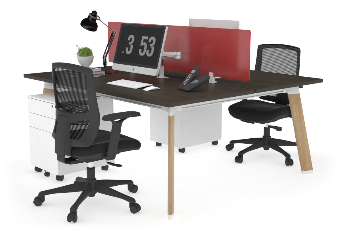 Switch - 2 Person Workstation Wood Imprint Frame [1800L x 800W with Cable Scallop] Jasonl dark oak red perspex (400H x 1500W) 