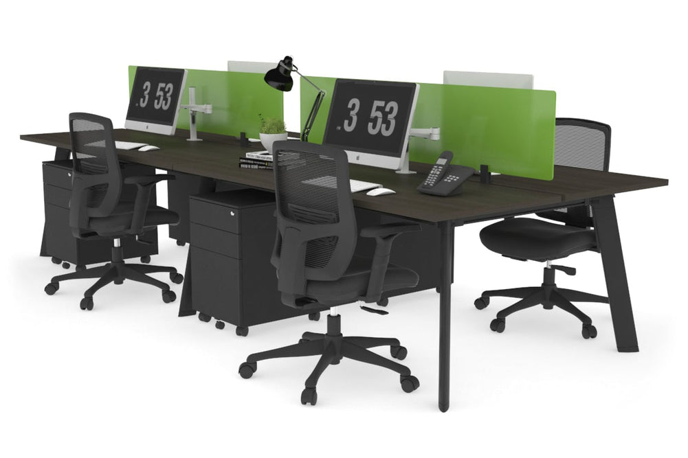 Switch - 4 Person Workstation Black Frame [1200L x 700W]-dark oak green perspex (400H x 800W) 