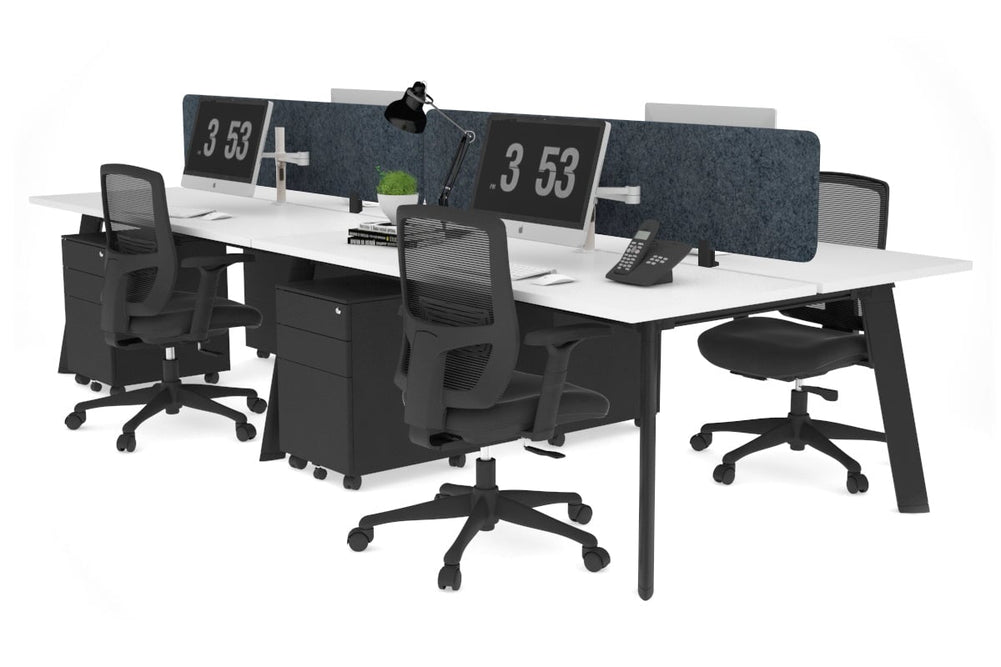 Switch - 4 Person Workstation Black Frame [1200L x 700W]-white dark grey acoustic panel (400H x 1200W) 