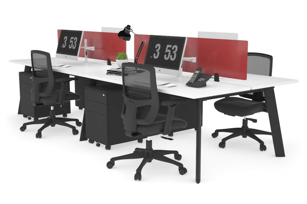 Switch - 4 Person Workstation Black Frame [1200L x 700W]-white red perspex (400H x 800W) 