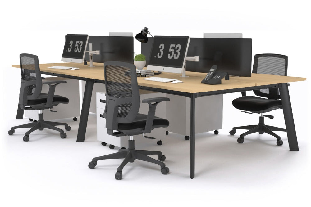 Switch - 4 Person Workstation Black Frame [1200L x 800W with Cable Scallop]-maple black perspex (400H x 800W) 